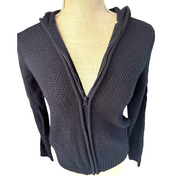 Izod Womens Black Hooded Zip-Up Sweater Jacket L - Cozy & Stylish - Picture 1 of 10